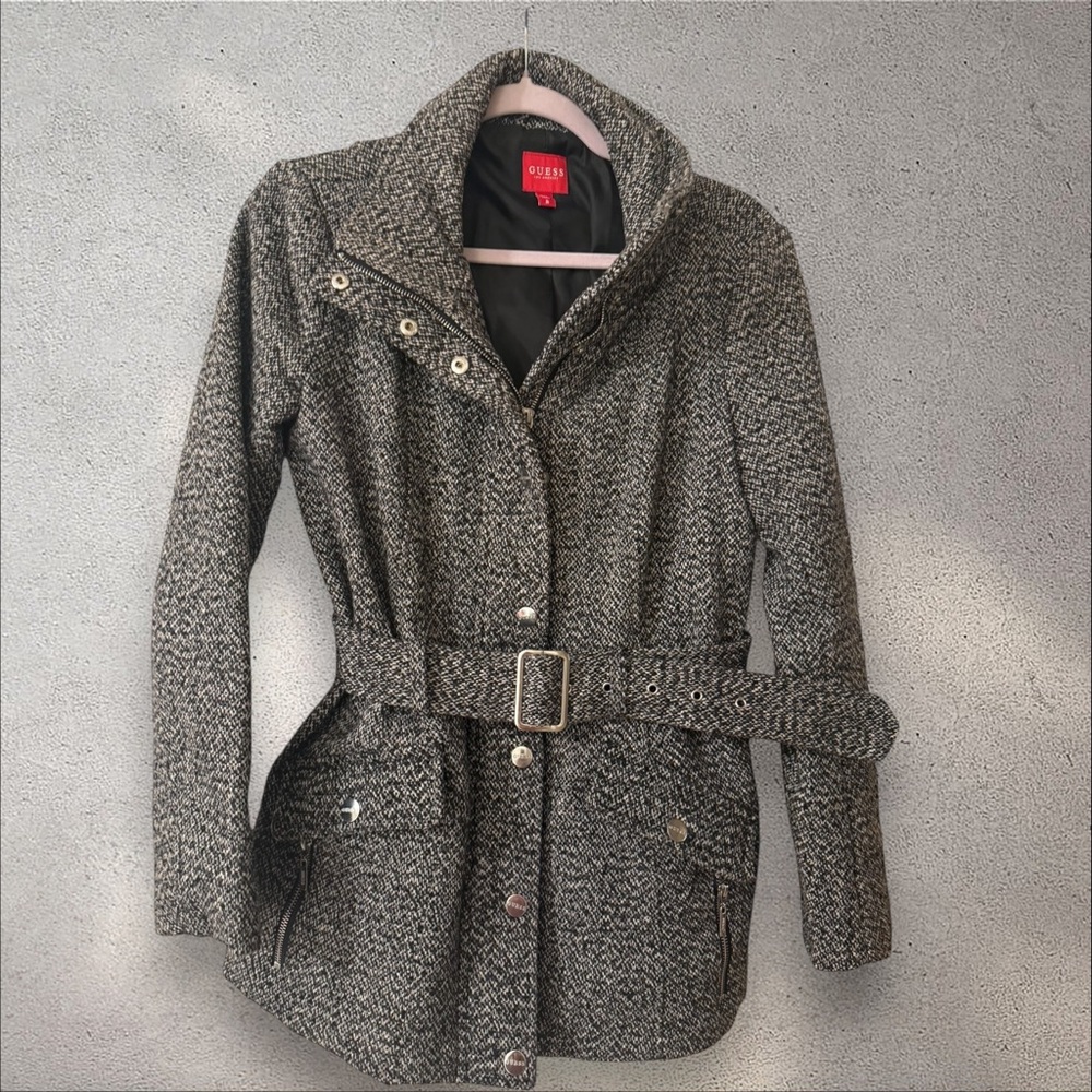 Guess Women's Gray Herringbone Trench Coat